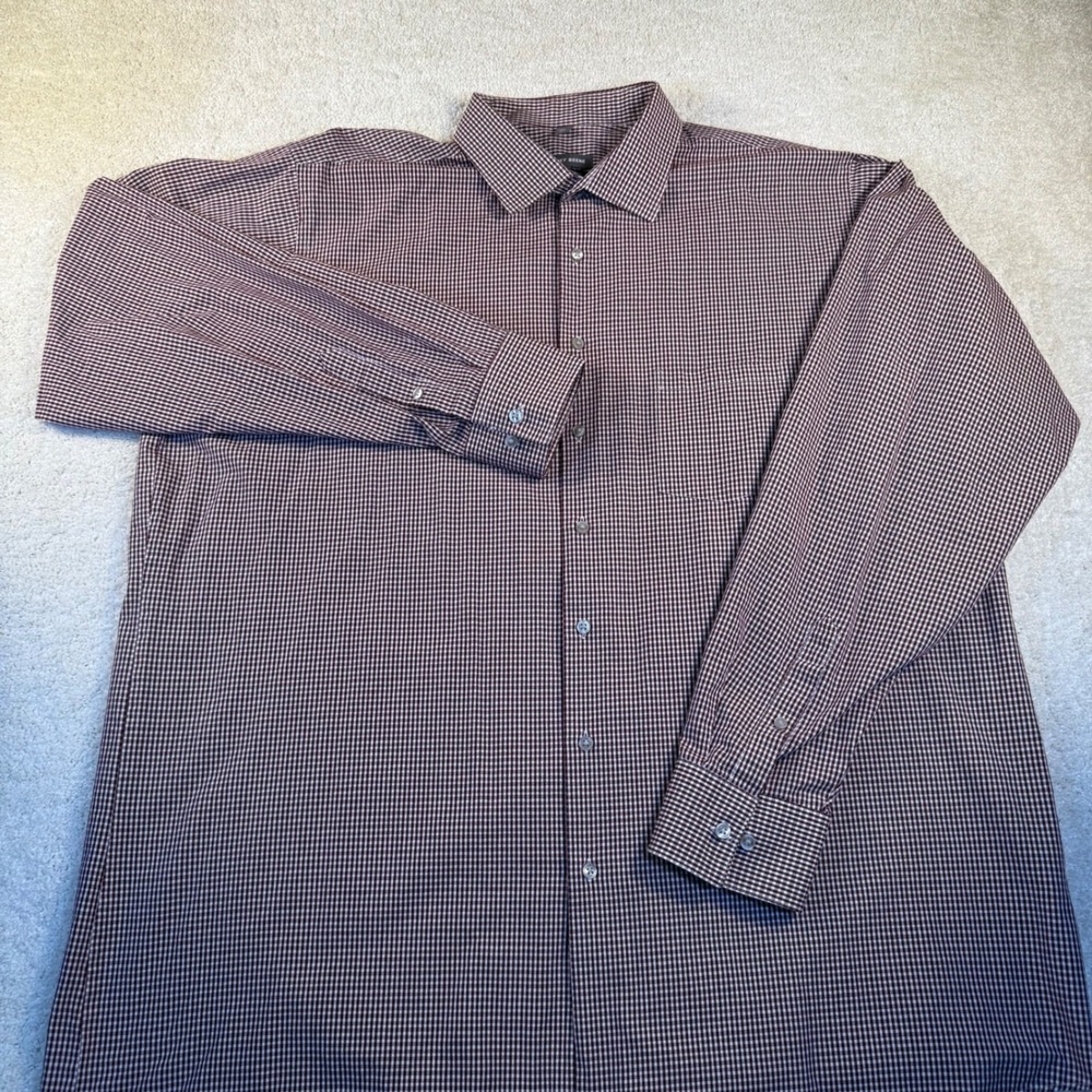Geoffrey Beene Tall Wrinkle Free‎ Burgundy Gingham Checkered Dress Shirt 37/38